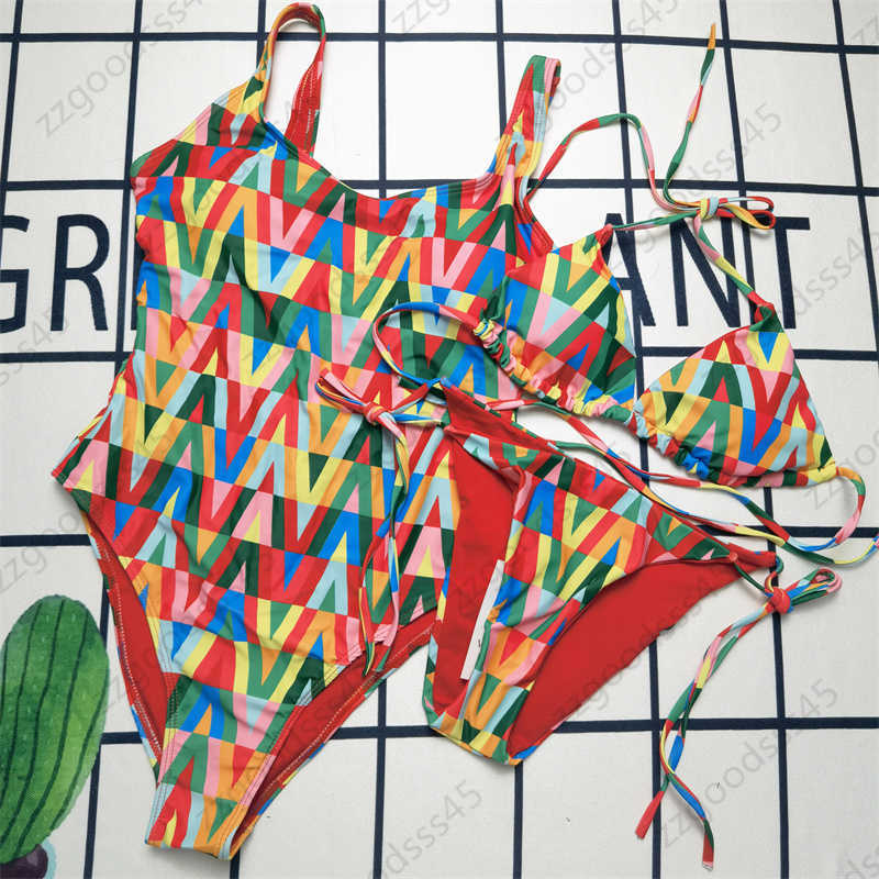 

Red Womens Designer Bikini Summer Tight Sexy Casual Rainbow Color Patchwork Printed Backless One-piece Swimsuit Ladies Bathing Suit Beach, 13