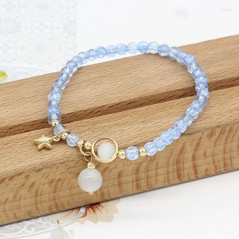 

Charm Bracelets Milky White Beads Stone Bracelet Golden Stars Jewelry Gift For Women Wholesale 10pcs