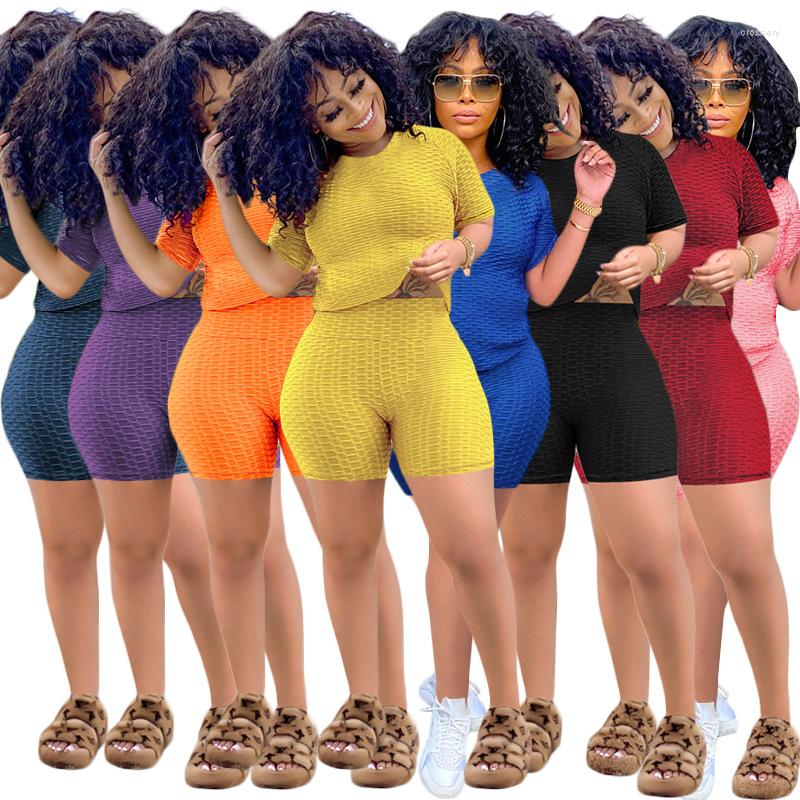 

Women's Shorts Solid Color Tracksuits Arrivals Women Summer Fashion Skinny Biker O-neck Short Sleeve Tees Sportwear Outfits, Pink