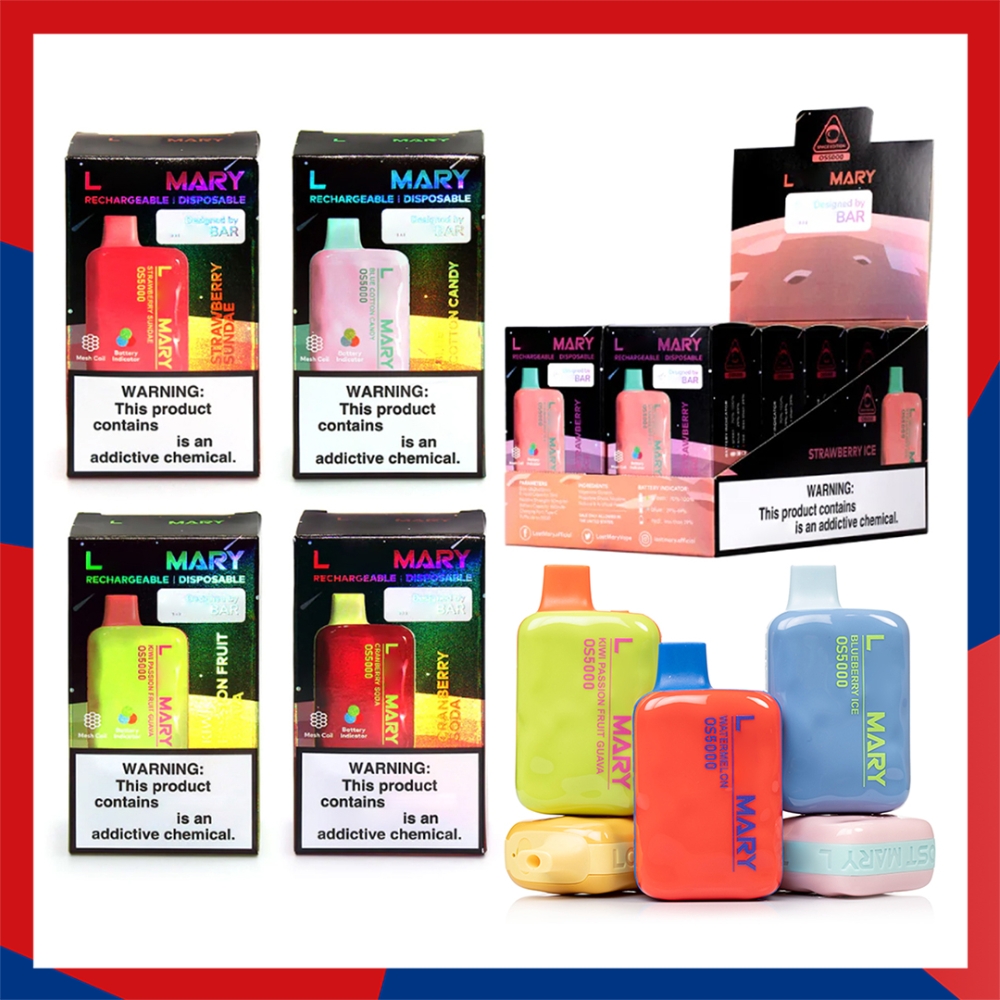 

L Mary OS5000 5000puffs 5% Disposable E cigarettes Vape Pen 13ml Pre-filled Mesh Coil Pods 650mAh Rechargeable Battery Vaporizers bang randm tornado cube glow stick