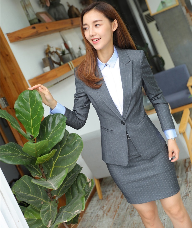 

Women's Suits Blazers Office Uniform Designs Women Business Suits Skirt and Jacket Sets Ladies Grey Blazer Work Wear Clothes 230316, Gray