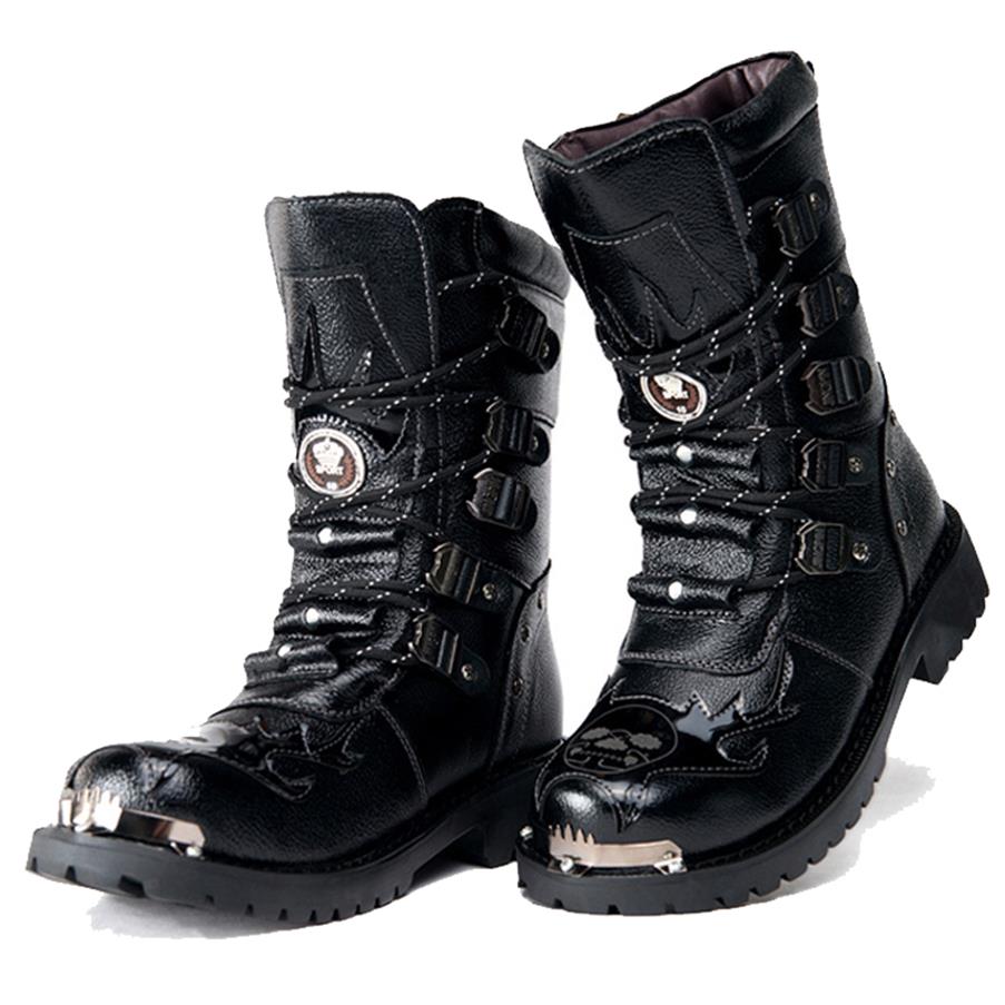 

Big Size Men Military Army Boots 2019 Winter Warm Gothic Punk Shoes Male Motorcycle Boots 4#20 20D50244r, Black with plush