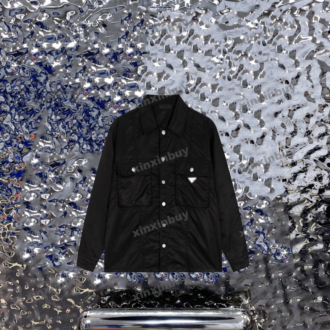 

xinxinbuy Men designer Tee t shirt 23ss Nylon Metal triangle label Multiple pockets short sleeve cotton women Black XS-XL