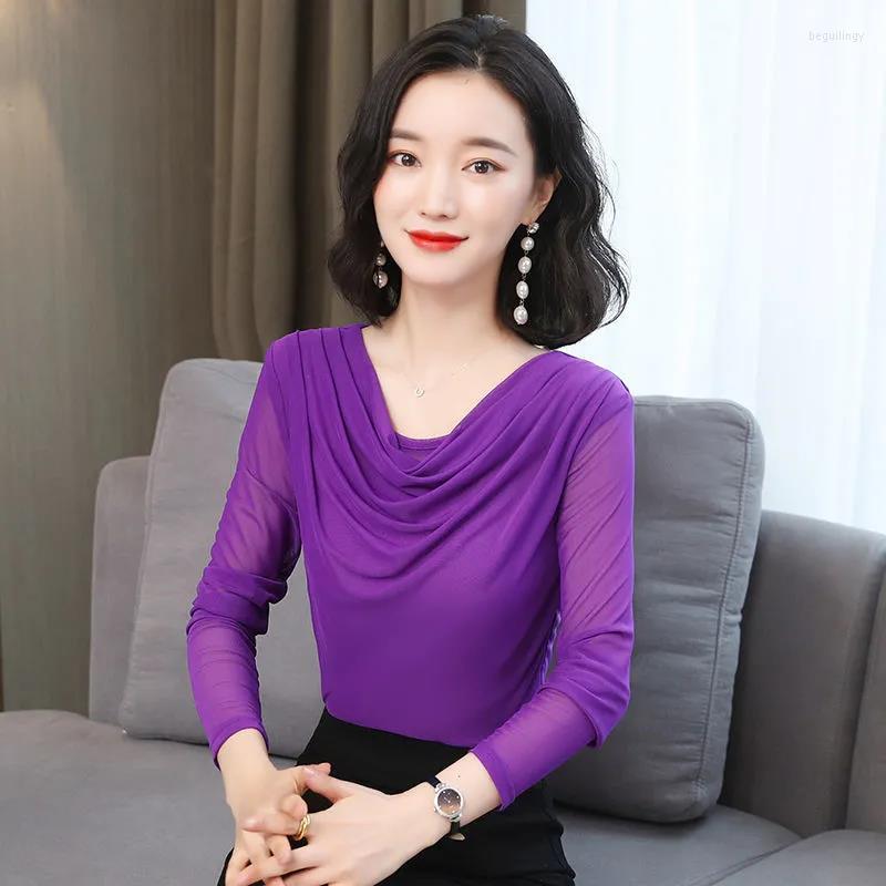 

Women's Blouses Fashion Ladies Long Sleeve Mesh Blouse Women's Shirt Casual V-Neck Loose Stretch Summer OL Work Elegant Tops, Green
