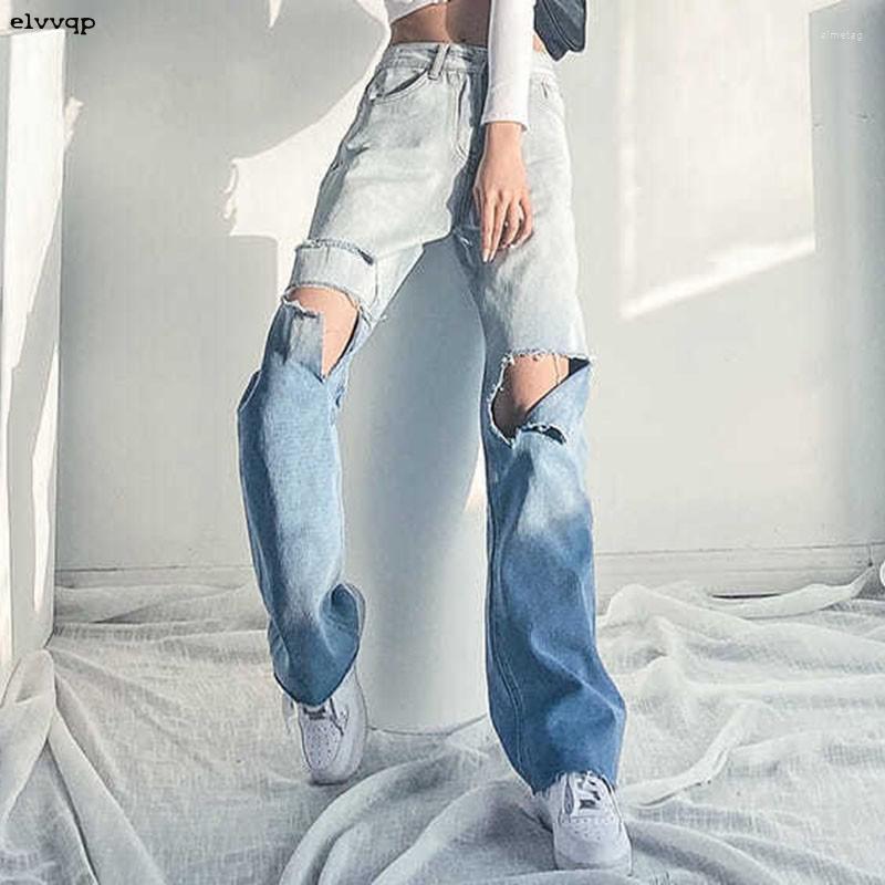

Women' Jeans Streetwear Women High Waist Vintage Fashion Hole Denim Pants Female 2023 Summer Harajuku Loose Wide Leg Trousers, Blue