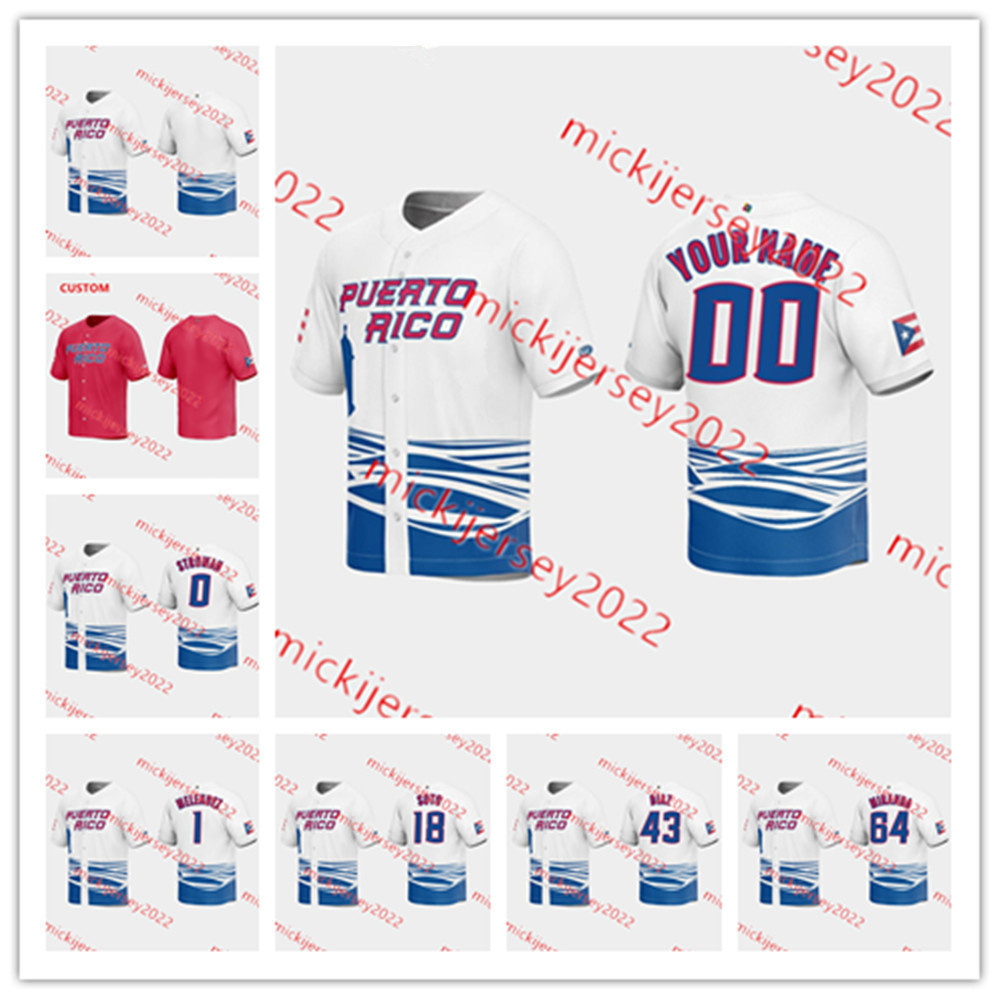 

2023 WBC Puerto Rico Baseball Jersey Custom Stitched Mens Youth 21 Roberto Clemente 0 Marcus Stroman 1 MJ Melendez 4 Nelson Velazquez 5 Enrique Hernandez Jerseys, 2023 red jersey