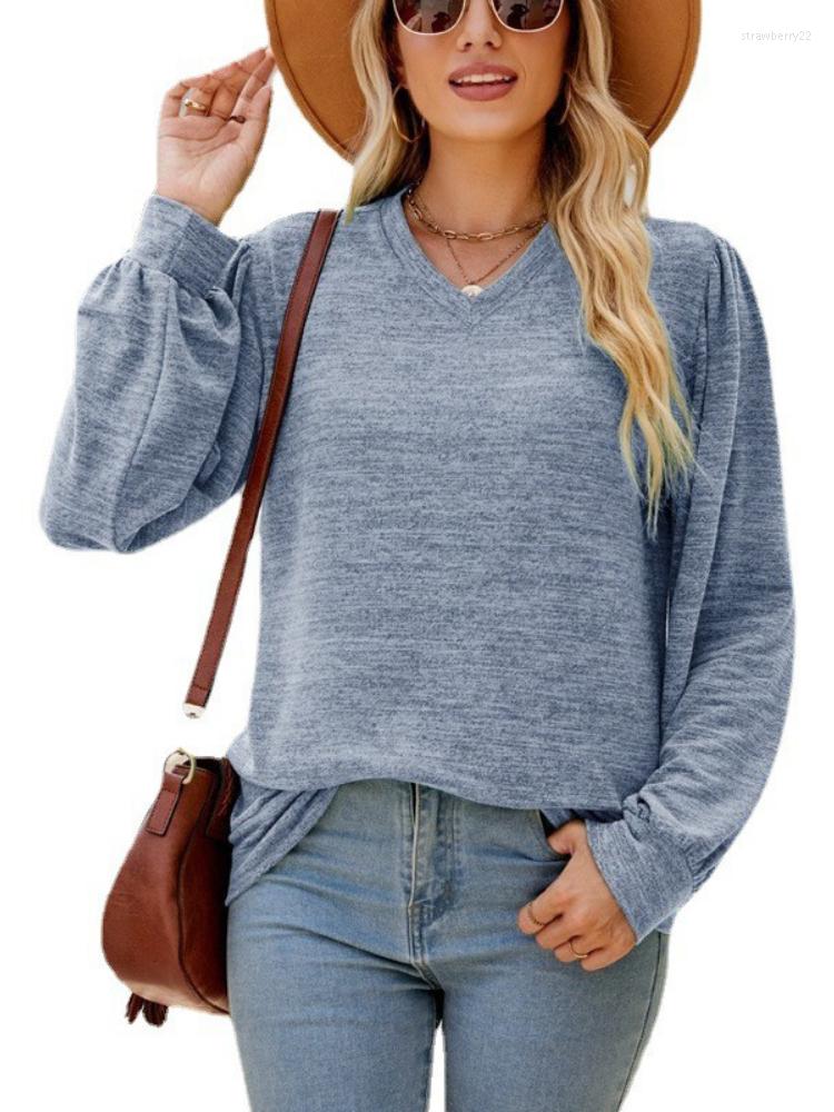 

Women' T Shirts Women Bubble Long Sleeve V-Neck Solid Lightweight Sweatshirt, Black