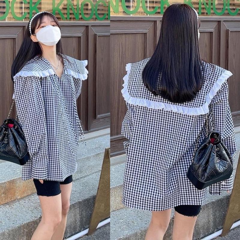 

Women's T Shirts 2023 South Korea Dongdaemun Spring And Autumn Lotus Leaf Loose Age-reducing Baby Collar Shirt Sweet Long-sleeve Top For, Black