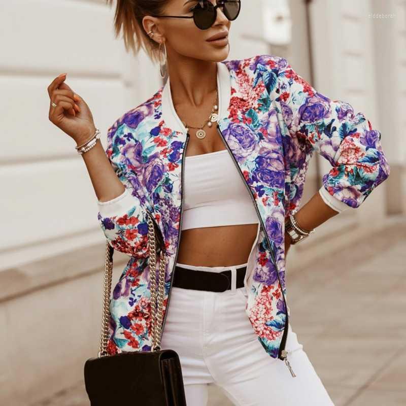 

Women' Jackets Bomber Jacket Fashion Flower Print Zipper Up Long Sleeve Coat Vintage Slim Basic Autumn Ladies OutwearWomen, Green