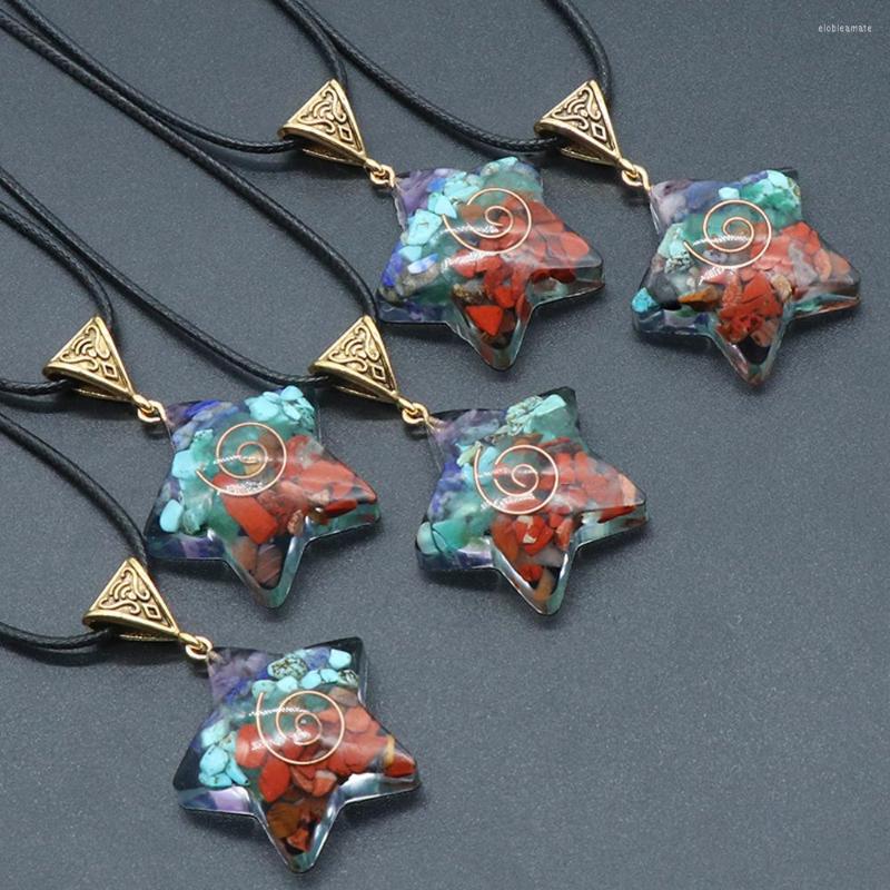 

Chains 6PCSNatural Stone Colorful Five Pointed Star Moon Pendant Necklace For Jewelry Making DIY Accessories Rope Chain Gems Charm Gift