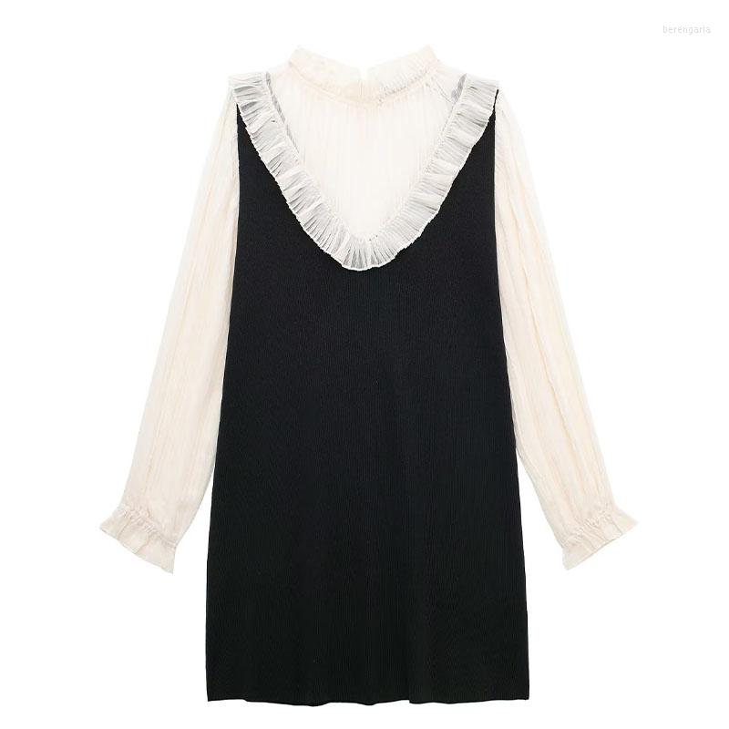 

Casual Dresses ZATRHMBM Women 2023 Spring Fashion Knitted Panel Mini Dress Vintage Long Sleeves Transparent Female Vestidos Mujer, Photo color