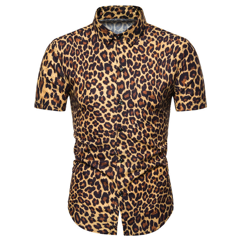 

Mens Casual Shirts Summer Fashion Mens Leopard Printed Shirt Casual Button Shirts Men Short Sleeve Sexy Streetwear Shirt 230316, White