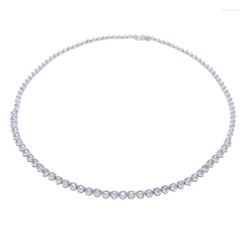 

Chains High Quality 5A Heart Cz Tennis Choker Necklace Plated Gold Rose Silver Color Statement Necklaces For Women Lady Wedding Jewelry