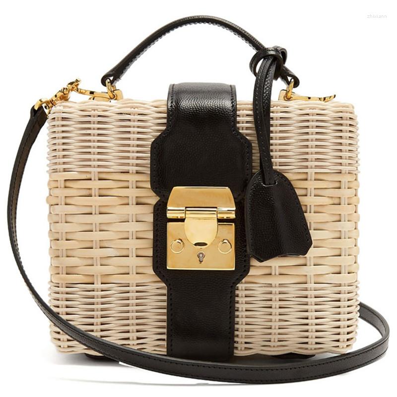 

Evening Bags Seaside Holiday Straw Shoulder Messenger Woven Bag High Quality Female Beach Rattan 2023 Handbags, Black