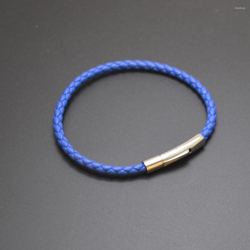 

Strand 5Pcs/Lot Custom Logo Stainless Steel Leather Bracelet For Men Clasp Button Male Braid Bangle Jewelry