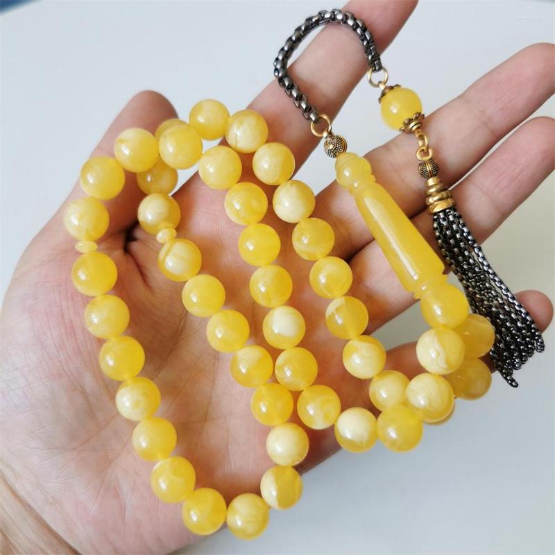 

Strand Amber Rosary Man's Tesbih Misbaha Muslim Prayer Beads Round 10mm Islam Gift Black Metal Tassels Tasbeeh Sibha