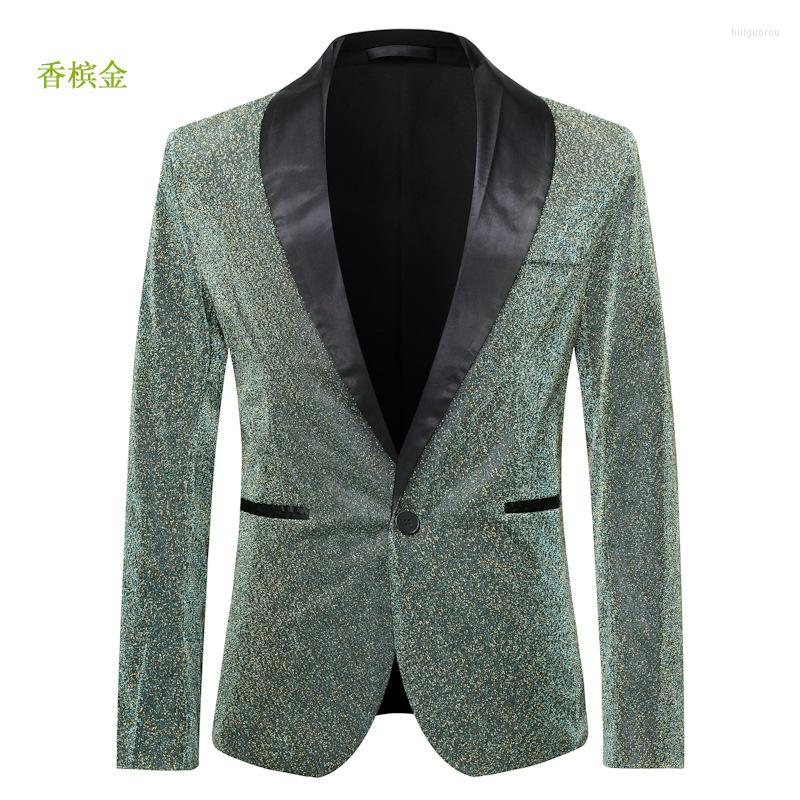 

Men's Suits 2023 Men's European Size Autumn Suit Gold Silk Nightclub Bar Stage Performance Party Host Dress, Blue