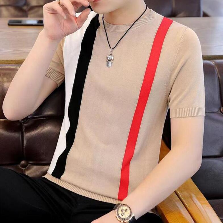 

Men's T-Shirts 2023BB Summer Knit Stripe Casual O-neck Basic Breathable T-shirt Male Half Sleeve Tops Man Tees, 04