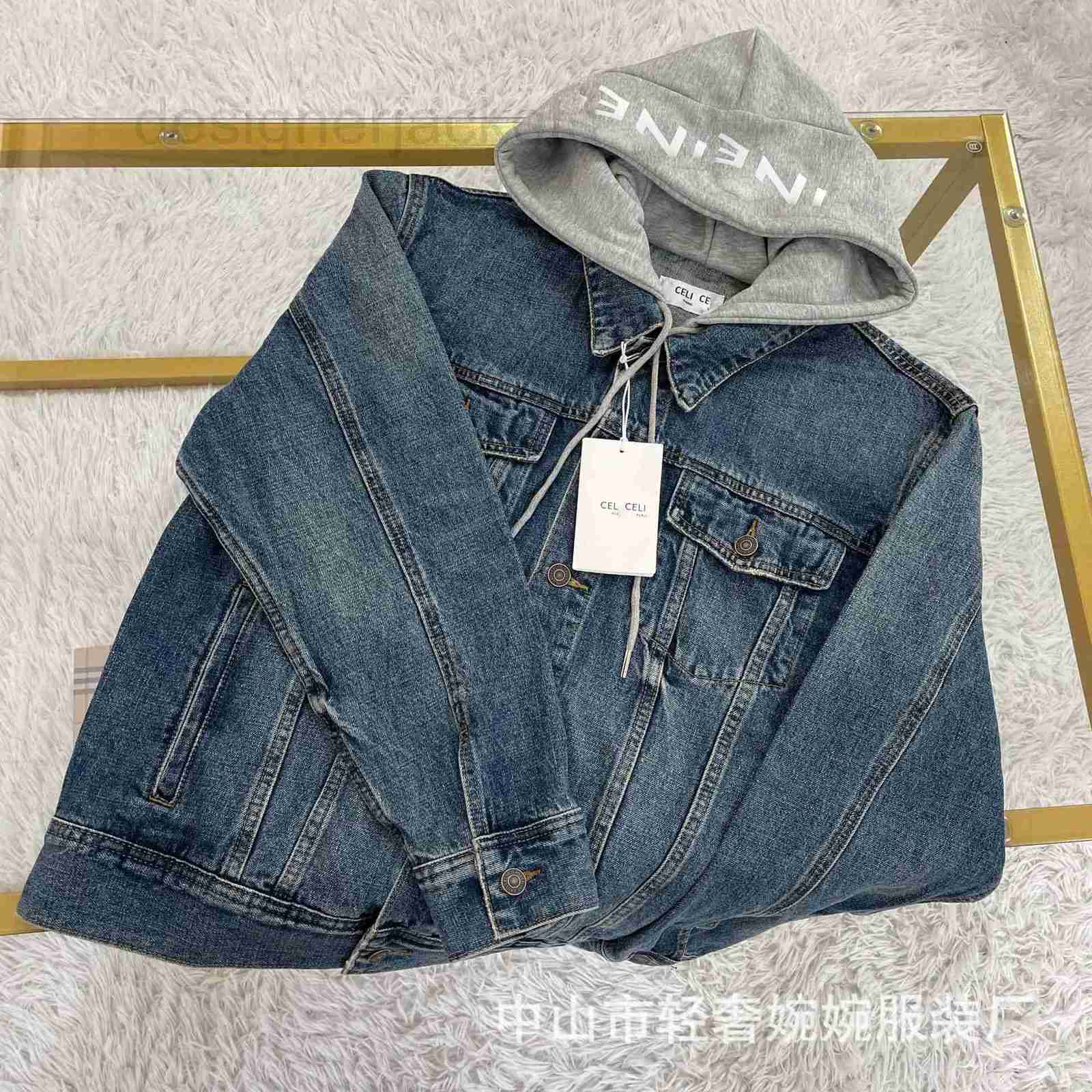 

Women' Jackets designer Early spring new versatile casual loose hooded denim jacket women autumn and winter 81D0, Navy blue