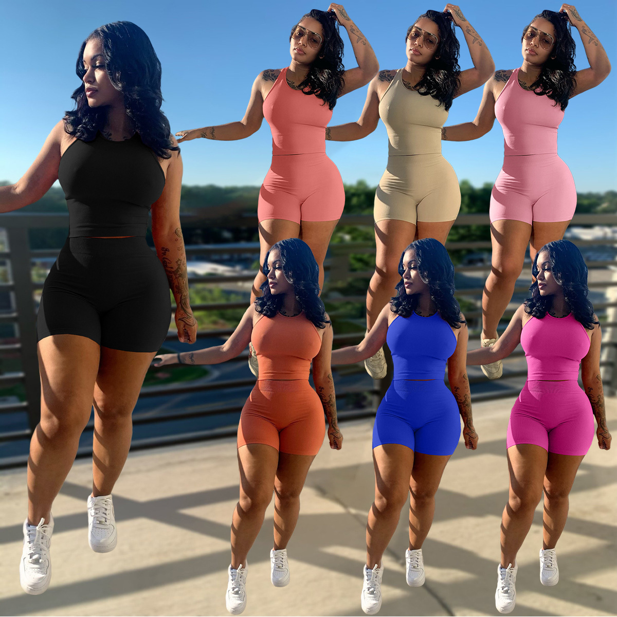 

Women Tracksuits Two Pieces Set Vest Sportswear New Summer Solid Color Sports Shorts Suit Fashion Sexy Sportsuits, Red