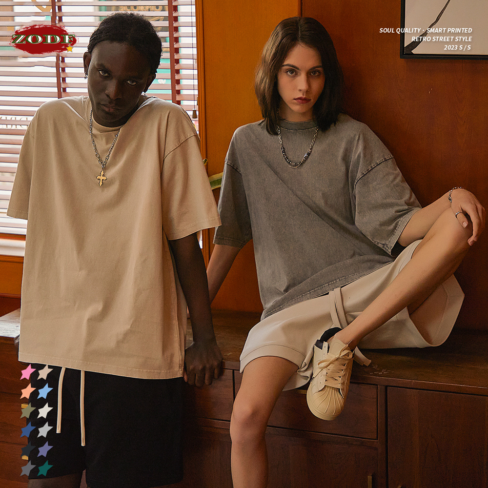

Mens TShirts ZODF High Street Summer Washed Cotton TShirt Tees For Men Unisex Loose Retro Solid T Shirts Brand Tops HY0113 230316, Army green