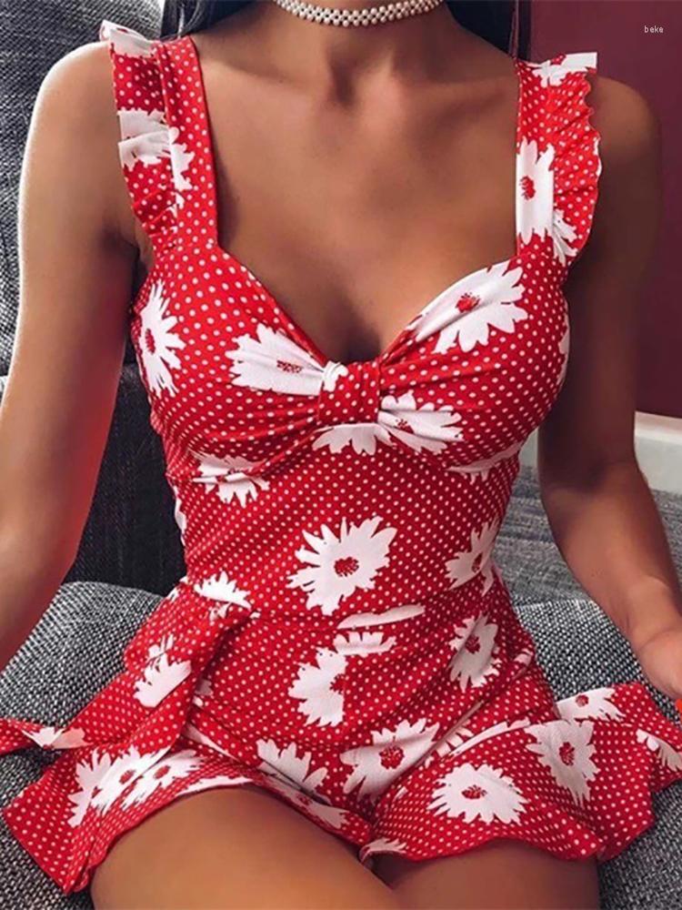 

Casual Dresses 2023 Summer Sexy Sling Dots Flowers Print Sundress Fashion Sleeveless Slim Mini Club Dress Women Ruffled Beach, 01 orange