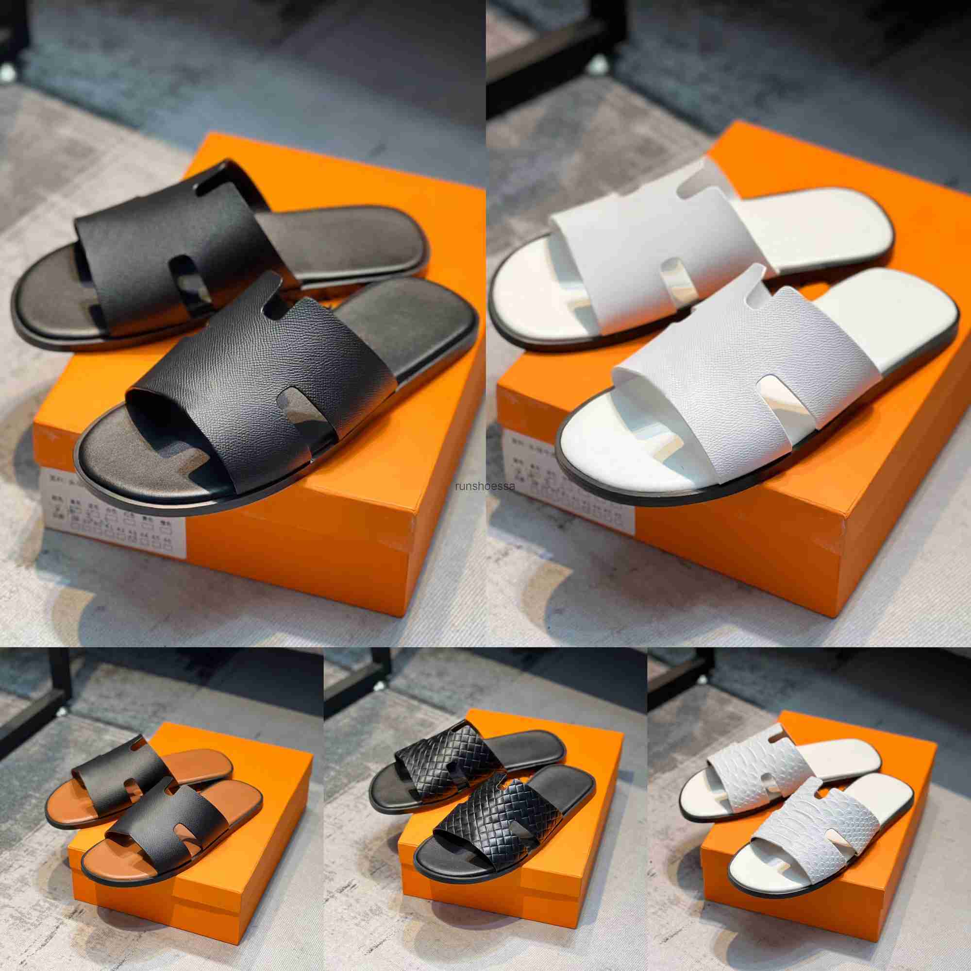 

Men Slippers Designer Leather Sandals Izmir Flip Flop Oran Chypre Men Slippers Lazy Large Beach Sandals Calfskin Slides Summer Flat Scuffs Sandal Size 38-46, 11