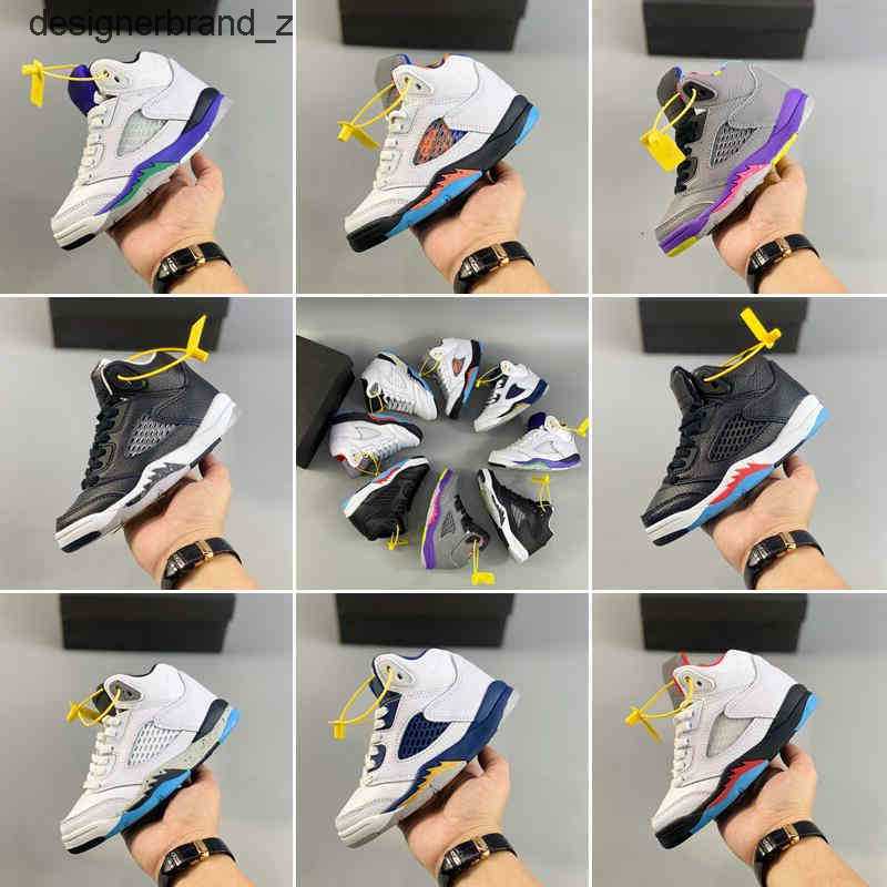 

Jordns 5S V Kids Jumpman Basketball Shoes White Cement Infant Children Toddler Metallic Silver Designers Trainers Boy Girl Sneakers Grape SEXN, #1