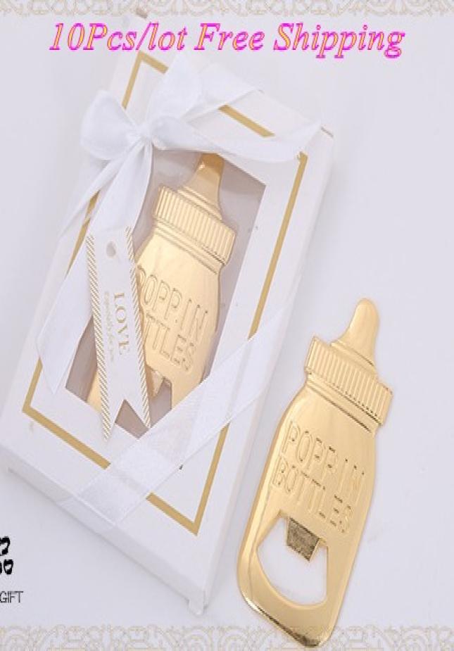 

10 Pieceslot baby souvenirs of Baby bottle shaped bottle opener for birthday gift and gold themed the baby shower favors2027692, As real photo