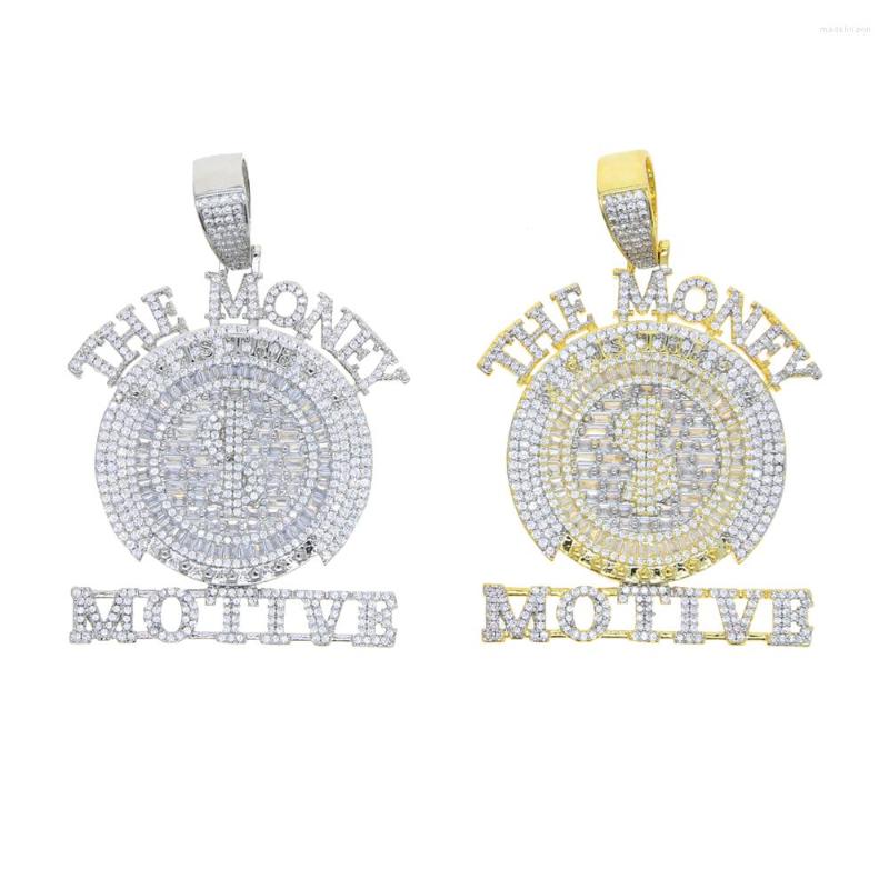

Chains Iced Out Letter The Money Motive Pendant With Full Cubic Zircon Paved Round Punk Necklaces Rope Chain Jewelry Wholesale