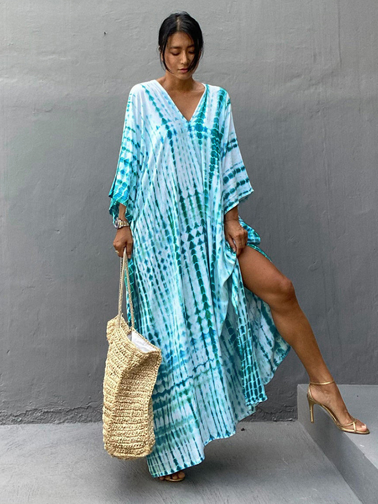 

Casual Dresses Boho Retro Striped Tie Dye Women Swimsuit Cover Up Summer Outing Sexy Bikini Wrap Beach Dress Beachwear Kimono Pareo Kaftan 230314, Yellow green