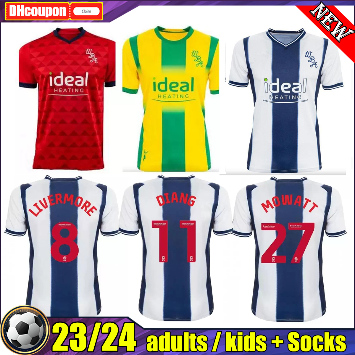 

22 23 West Bromwich LIVERMORE Soccer Jerseys DIANG BRUNT Albion football shirt Robinson GRANT Mowatt 2023 2022 Home Away PHILLIPS adult Men Kits full sets uniforms, 03