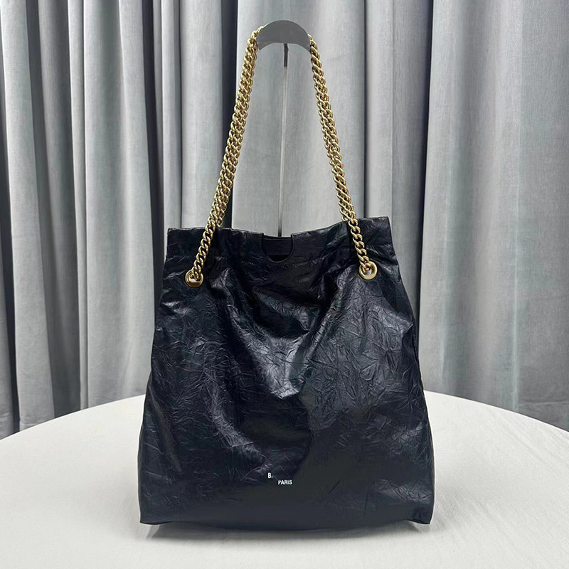 

Cowhide Tote Bag Black Leather Travel Bag Crossbody Handbag Chain Shopping Handbags Fashion Letter Nylon Interior Drawstring Mouth