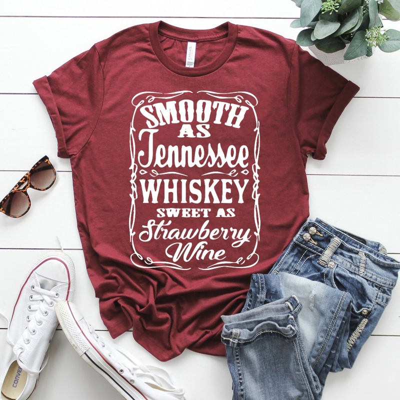 

Women' TShirt Smooth As Tennessee Whiskey Sweet Strawberry Wine Country Music Rodeo Graphic Tee tshirt 230316, White