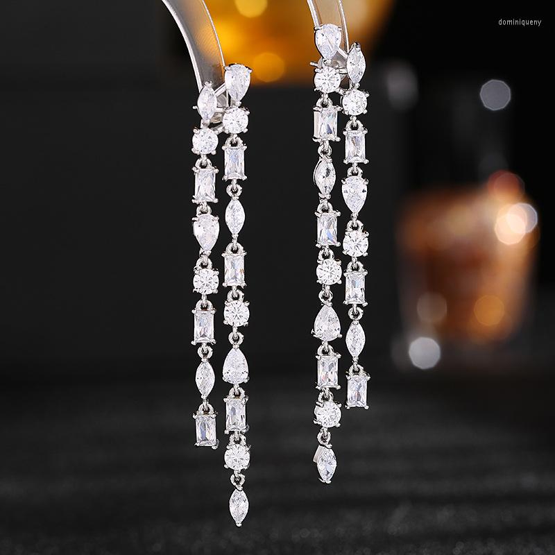 

Dangle Earrings Fashion Cubic Zircon Geometric Inlaid Long Tassel Wedding Birthday Party Jewelry LYB002