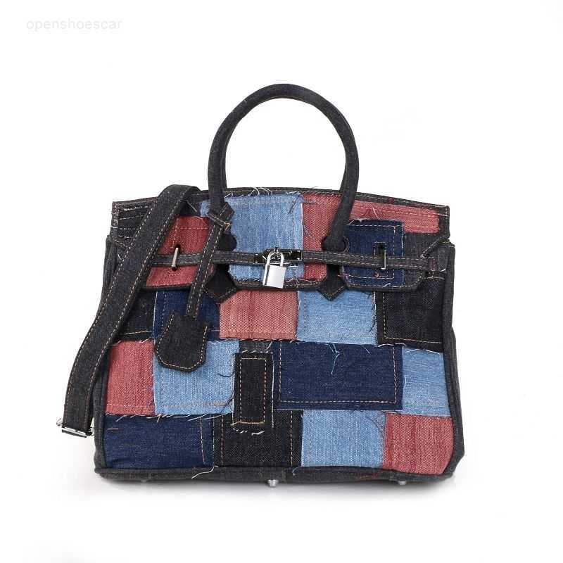 

Handbag Designer Herms Birkins backpacks denim shopping one-shoulder messenger bag, Black