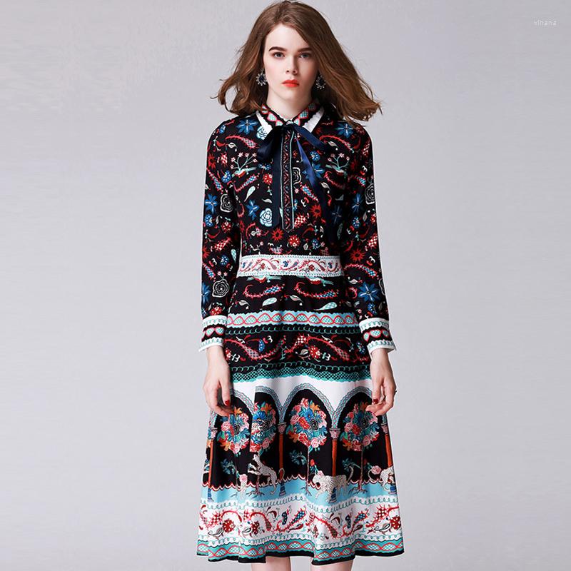 

Casual Dresses -4Xl High Quality 2023Summer And Autumn Runway Show Fashion Bright Color Printing Slim Comfortable Fabric Women Long Dress, Photo color