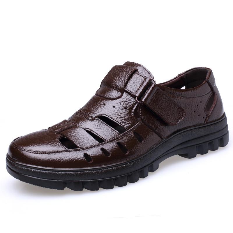 

Sandals Fashion Hollow Out Men Shoes Beach Soft Leather Breathable All-match Trend Non-slip, Black