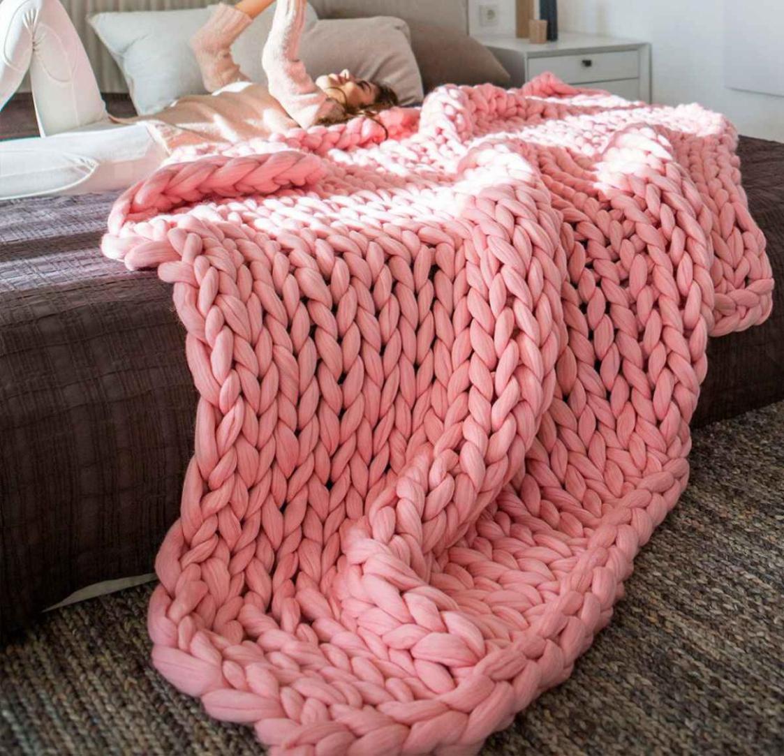 

100x150cm Warm Handmade Throw Blanke Sofa Bed Chunky Knitting Blanket Thick Yarn Line Bulky Knitted Throw Comforters Home Decor7857370