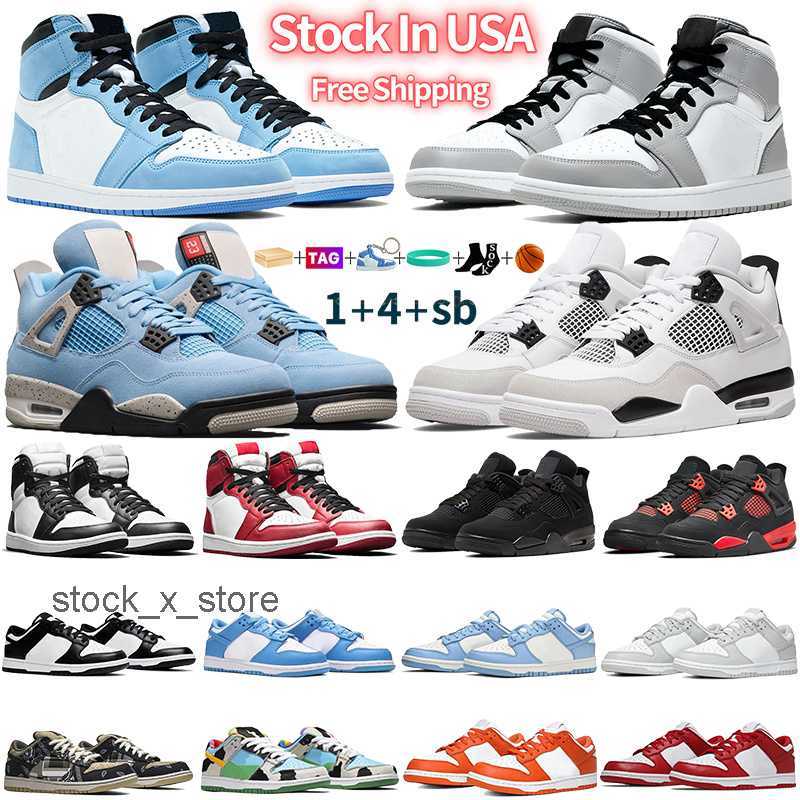 

US Stock 1 4 Basketball Shoes Men Women Dunks Low Local Warehouse Black White Chicago UNC SB 1s 4s OG Designer Shoe Sport Sneakers Mens, #14- military black