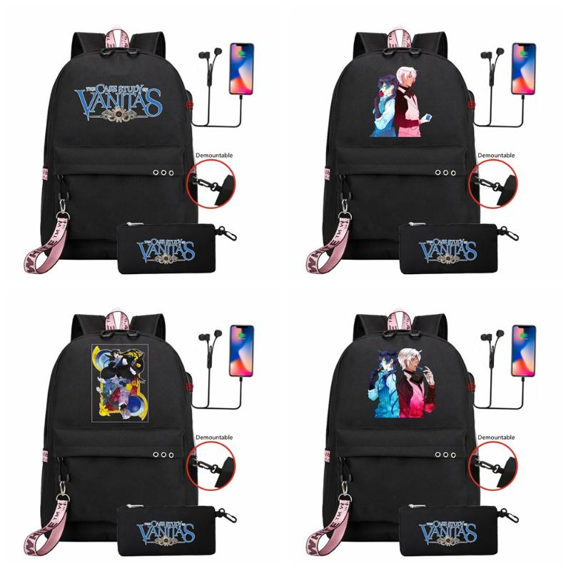 

Backpack 2PCS Pencil Cases Boys Girls School Bag Bookbag The Case Study Of Vanitas USB Travel Shoulder Laptop Bags, 03