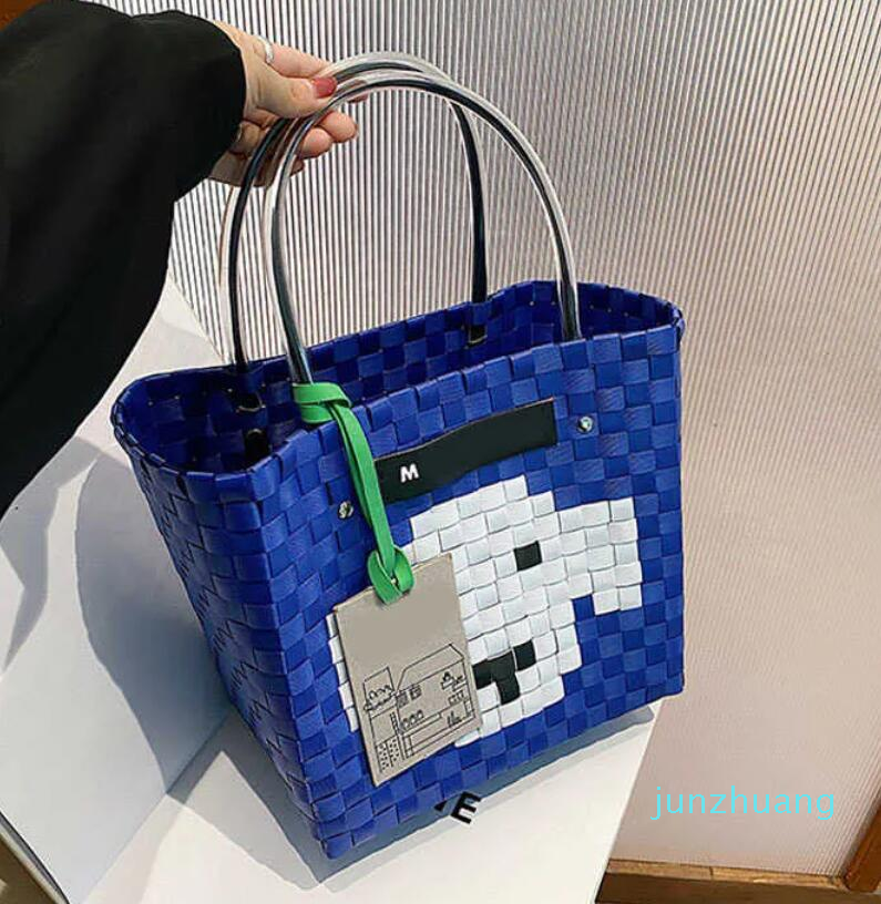 

beach bags women designer bags woven bucket luxurys handbags Color matching shopping basket plastic woven shopping bag, Style 1