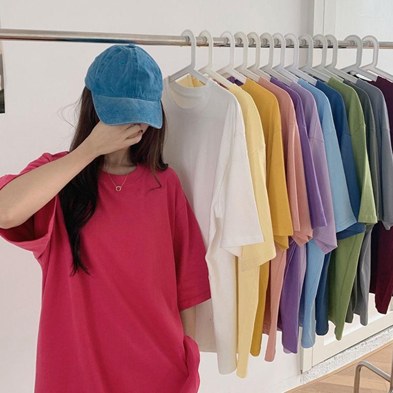 

Women's T Shirts Cotton Solid Color Mid-length Short-sleeved T-shirt Female Student Korean Version Loose Summer 2023 Top, Pink