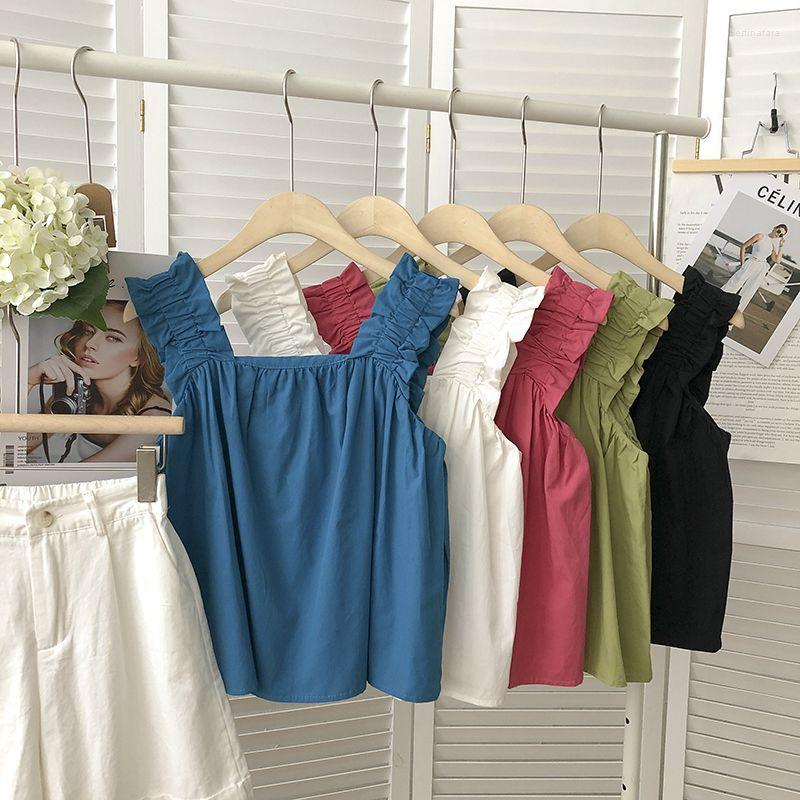 

Women's Tanks Crop Ladies Elegant Off Shoulder Women Casual Cami Halter Lolita Style Solid Blue Y2k Streetwear Harajuku Clothes Femme Tank, Black