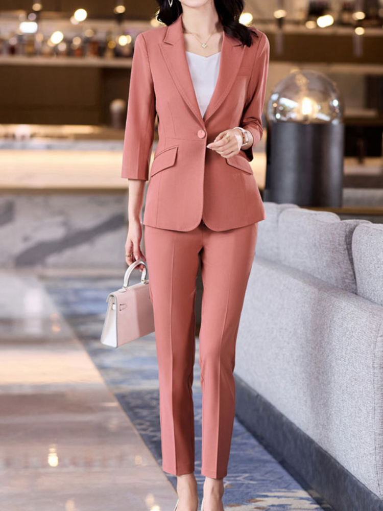 

Women's Suits Blazers Women Business Elegant Trousers Office Suit Casual Solid Blazer Jackets Pencil Pantsuit Female Fashion Vintage Outfits 2 Pieces 230316, Orange