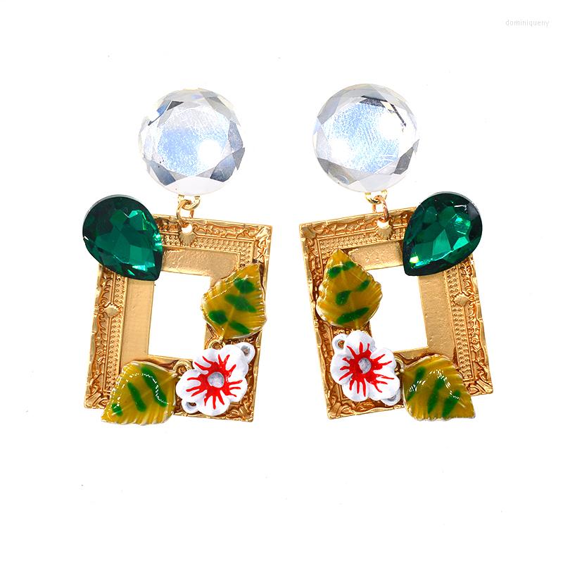 

Dangle Earrings Baroque Metal Pearl Square Flowers Crystal Retro Wind For Women Wedding Party Statement Drop