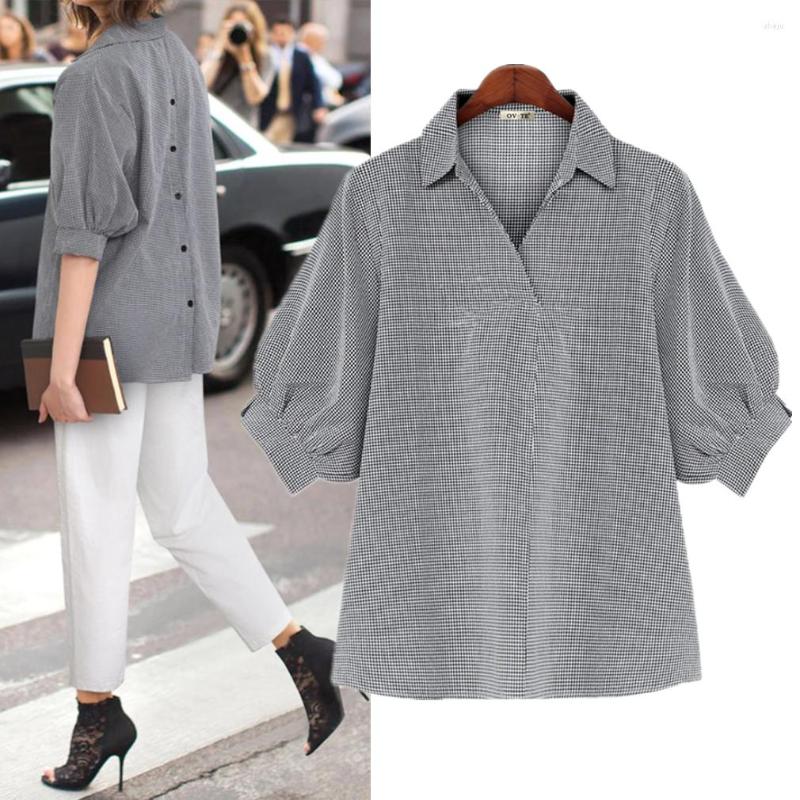 

Women's Blouses Women Shirts Womens Tops And 2023 Womenswear Medium Sleeve Clothing Button Up Down Loose, Black