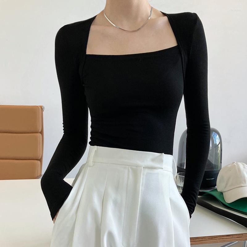 

Women's T Shirts French Gentle Long-Sleeved Square-Neck T-shirt Women's Slim Fake Two-Piece Top Autumn Solid Color Bottoming Shirt, Purple