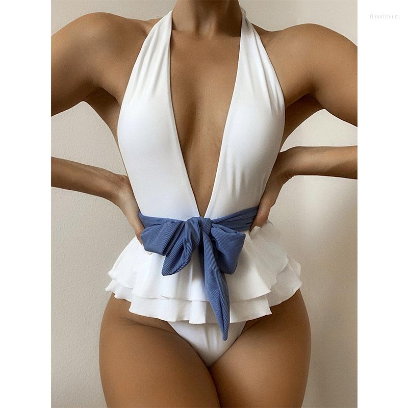 

Women' Swimwear Dresses Woman Summer 2023 White Ruffle Sexy Fashion Short Skirt Women' Swimsuit Bikini Feminine Bikinis One Piece