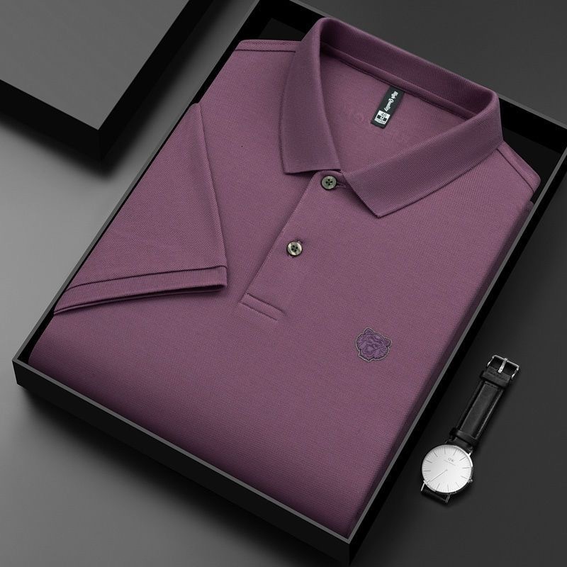 

Men's Polos High end 100% cotton POLO shirt Men's summer fashion tiger head embroidery short sleeve T-shirt lapel half sleeve Paul shirt 230316, Purple